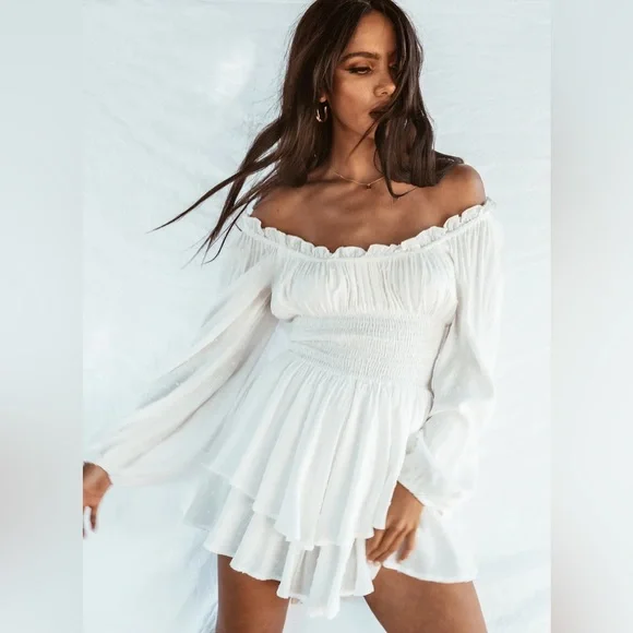 strapless open back dress Halcyon Long Sleeve Romper White